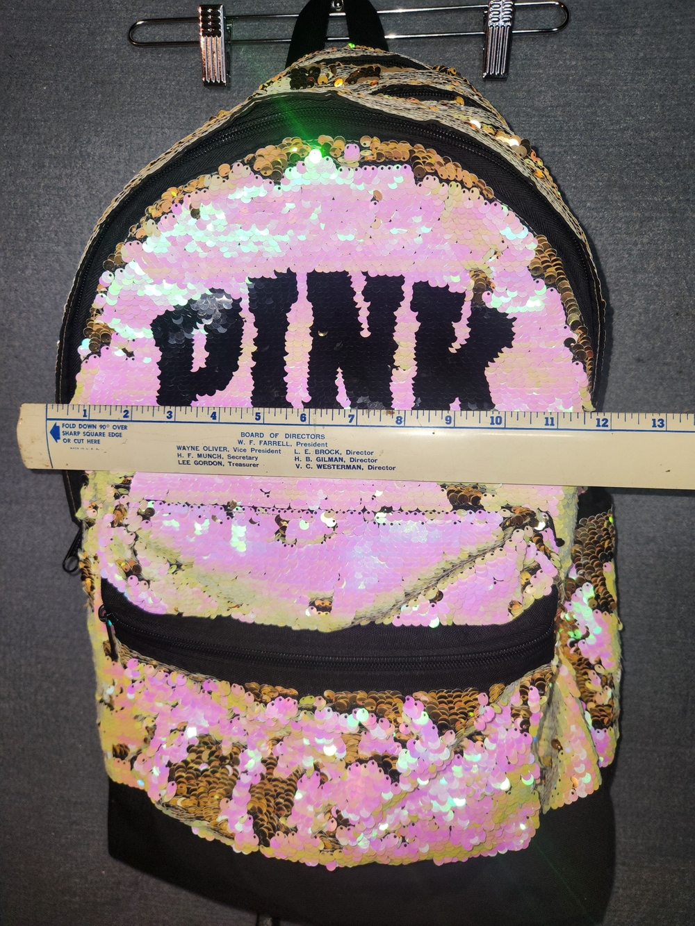 PINK Victoria's Secret Sequin Reversible Backpack - Iridescent Gold & Pink #415 - Picture 10 of 10